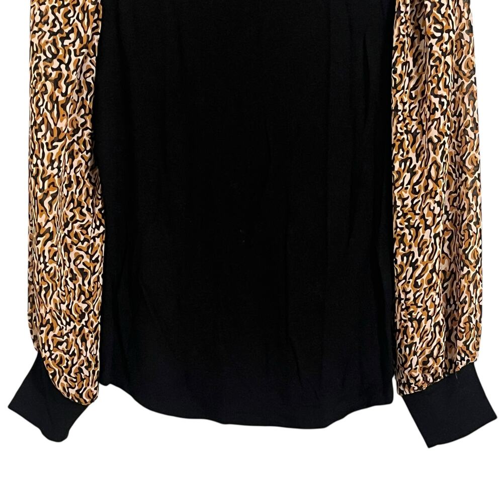 Tahari Leopard Print Sheer Long Sleeve Black Blouse - Picture 6 of 8